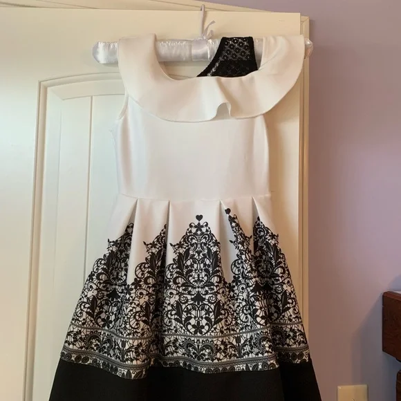 Knitworks | Dresses | Knit Works Girls Dress White With Black Lace One  Shoulder Detail Size 6 | Poshmark